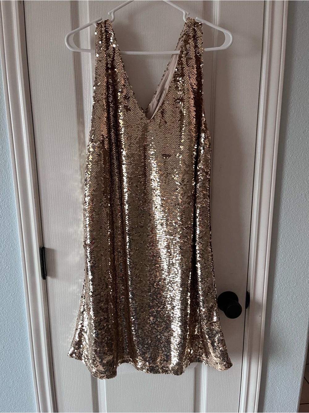 LOFT Gold Sequin Tank Dress V Neck Sleeveless